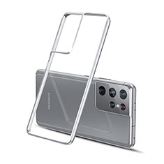 Silikon Schutzhülle Ultra Dünn Flexible Tasche Durchsichtig Transparent H01 für Samsung Galaxy S21 Ultra 5G Silber