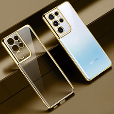 Silikon Schutzhülle Ultra Dünn Flexible Tasche Durchsichtig Transparent H02 für Samsung Galaxy S21 Ultra 5G Gold