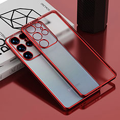 Silikon Schutzhülle Ultra Dünn Flexible Tasche Durchsichtig Transparent H02 für Samsung Galaxy S22 Ultra 5G Rot