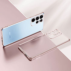 Silikon Schutzhülle Ultra Dünn Flexible Tasche Durchsichtig Transparent H03 für Samsung Galaxy S22 Ultra 5G Rosegold