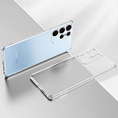 Silikon Schutzhülle Ultra Dünn Flexible Tasche Durchsichtig Transparent H03 für Samsung Galaxy S22 Ultra 5G Silber
