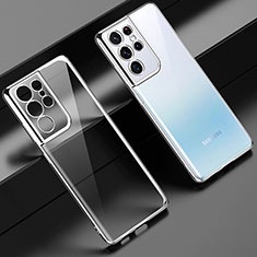Silikon Schutzhülle Ultra Dünn Flexible Tasche Durchsichtig Transparent H08 für Samsung Galaxy S21 Ultra 5G Silber