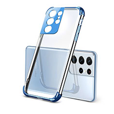 Silikon Schutzhülle Ultra Dünn Flexible Tasche Durchsichtig Transparent H09 für Samsung Galaxy S21 Ultra 5G Blau