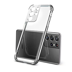 Silikon Schutzhülle Ultra Dünn Flexible Tasche Durchsichtig Transparent H09 für Samsung Galaxy S23 Ultra 5G Silber