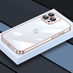 Silikon Schutzhülle Ultra Dünn Flexible Tasche Durchsichtig Transparent LD4 für Apple iPhone 13 Pro Max Rosegold