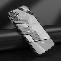 Silikon Schutzhülle Ultra Dünn Flexible Tasche Durchsichtig Transparent N02 für Apple iPhone 12 Schwarz