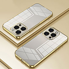Silikon Schutzhülle Ultra Dünn Flexible Tasche Durchsichtig Transparent SY1 für Apple iPhone 14 Pro Max Gold