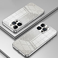 Silikon Schutzhülle Ultra Dünn Flexible Tasche Durchsichtig Transparent SY2 für Apple iPhone 15 Pro Max Silber