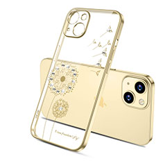 Silikon Schutzhülle Ultra Dünn Tasche Durchsichtig Transparent Blumen für Apple iPhone 13 Mini Gold