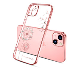 Silikon Schutzhülle Ultra Dünn Tasche Durchsichtig Transparent Blumen für Apple iPhone 14 Rosegold