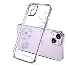 Silikon Schutzhülle Ultra Dünn Tasche Durchsichtig Transparent Blumen für Apple iPhone 14 Violett