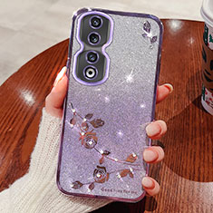 Silikon Schutzhülle Ultra Dünn Tasche Durchsichtig Transparent Blumen für Huawei Honor 90 5G Violett