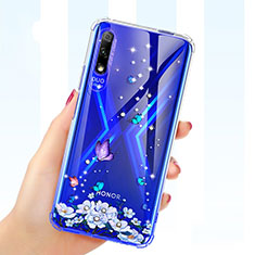 Silikon Schutzhülle Ultra Dünn Tasche Durchsichtig Transparent Blumen für Huawei Honor 9X Violett