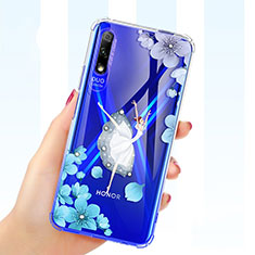 Silikon Schutzhülle Ultra Dünn Tasche Durchsichtig Transparent Blumen für Huawei Honor 9X Weiß