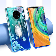 Silikon Schutzhülle Ultra Dünn Tasche Durchsichtig Transparent Blumen für Huawei Mate 30 5G Plusfarbig