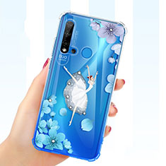 Silikon Schutzhülle Ultra Dünn Tasche Durchsichtig Transparent Blumen für Huawei Nova 5i Blau