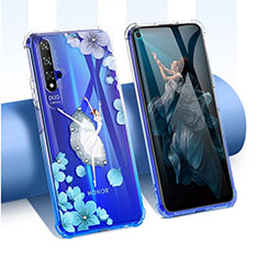 Silikon Schutzhülle Ultra Dünn Tasche Durchsichtig Transparent Blumen für Huawei Nova 5T Weiß