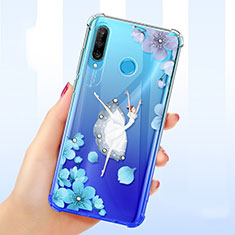 Silikon Schutzhülle Ultra Dünn Tasche Durchsichtig Transparent Blumen für Huawei P30 Lite New Edition Blau
