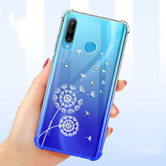 Silikon Schutzhülle Ultra Dünn Tasche Durchsichtig Transparent Blumen für Huawei P30 Lite Weiß