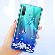 Silikon Schutzhülle Ultra Dünn Tasche Durchsichtig Transparent Blumen für Huawei P30 Violett