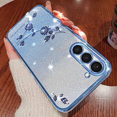 Silikon Schutzhülle Ultra Dünn Tasche Durchsichtig Transparent Blumen für Samsung Galaxy S22 Plus 5G Blau