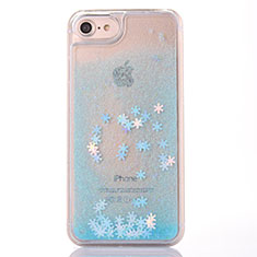 Silikon Schutzhülle Ultra Dünn Tasche Durchsichtig Transparent Blumen T01 für Apple iPhone SE (2020) Hellblau