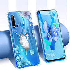 Silikon Schutzhülle Ultra Dünn Tasche Durchsichtig Transparent Blumen T01 für Huawei Nova 5i Blau