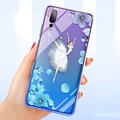 Silikon Schutzhülle Ultra Dünn Tasche Durchsichtig Transparent Blumen T01 für Huawei P20 Pro Blau