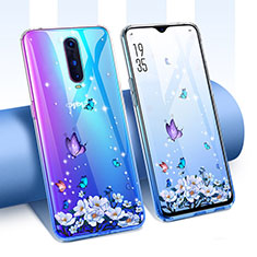 Silikon Schutzhülle Ultra Dünn Tasche Durchsichtig Transparent Blumen T01 für Oppo RX17 Pro Blau