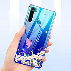 Silikon Schutzhülle Ultra Dünn Tasche Durchsichtig Transparent Blumen T01 für Xiaomi Redmi Note 8 (2021) Blau