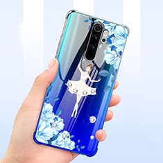 Silikon Schutzhülle Ultra Dünn Tasche Durchsichtig Transparent Blumen T01 für Xiaomi Redmi Note 8 Pro Blau