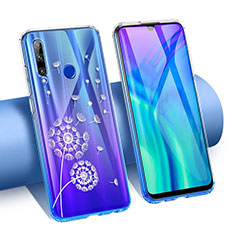 Silikon Schutzhülle Ultra Dünn Tasche Durchsichtig Transparent Blumen T02 für Huawei P Smart+ Plus (2019) Blau