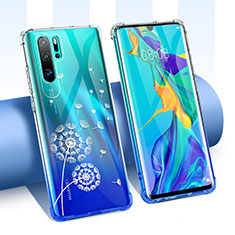 Silikon Schutzhülle Ultra Dünn Tasche Durchsichtig Transparent Blumen T02 für Huawei P30 Pro New Edition Weiß