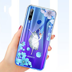 Silikon Schutzhülle Ultra Dünn Tasche Durchsichtig Transparent Blumen T03 für Huawei Honor 20i Weiß