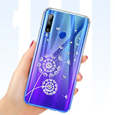 Silikon Schutzhülle Ultra Dünn Tasche Durchsichtig Transparent Blumen T03 für Huawei P Smart+ Plus (2019) Blau
