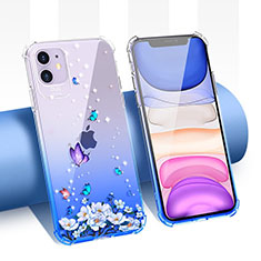 Silikon Schutzhülle Ultra Dünn Tasche Durchsichtig Transparent Blumen T04 für Apple iPhone 11 Violett