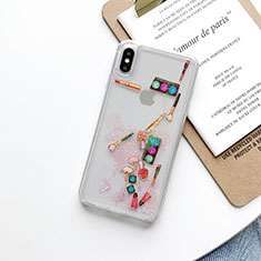 Silikon Schutzhülle Ultra Dünn Tasche Durchsichtig Transparent Blumen T11 für Apple iPhone Xs Max Pink