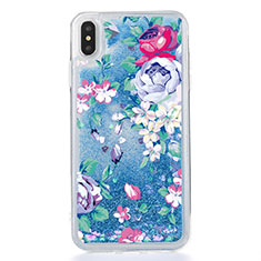 Silikon Schutzhülle Ultra Dünn Tasche Durchsichtig Transparent Blumen T18 für Apple iPhone Xs Max Blau