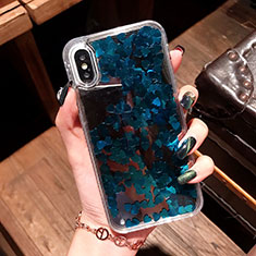 Silikon Schutzhülle Ultra Dünn Tasche Durchsichtig Transparent Blumen T26 für Apple iPhone X Blau
