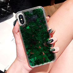 Silikon Schutzhülle Ultra Dünn Tasche Durchsichtig Transparent Blumen T26 für Apple iPhone X Grün