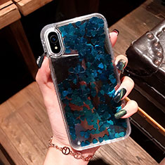 Silikon Schutzhülle Ultra Dünn Tasche Durchsichtig Transparent Blumen T26 für Apple iPhone XR Blau