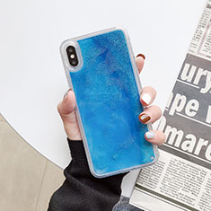 Silikon Schutzhülle Ultra Dünn Tasche Durchsichtig Transparent Blumen Z03 für Apple iPhone Xs Max Hellblau