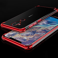 Silikon Schutzhülle Ultra Dünn Tasche Durchsichtig Transparent H01 für Nokia 7.1 Plus Rot
