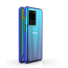 Silikon Schutzhülle Ultra Dünn Tasche Durchsichtig Transparent H01 für Samsung Galaxy S20 Ultra 5G Blau