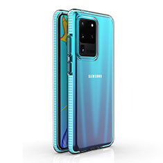 Silikon Schutzhülle Ultra Dünn Tasche Durchsichtig Transparent H01 für Samsung Galaxy S20 Ultra 5G Hellblau
