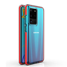 Silikon Schutzhülle Ultra Dünn Tasche Durchsichtig Transparent H01 für Samsung Galaxy S20 Ultra 5G Rot