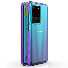 Silikon Schutzhülle Ultra Dünn Tasche Durchsichtig Transparent H01 für Samsung Galaxy S20 Ultra 5G Violett