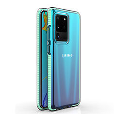 Silikon Schutzhülle Ultra Dünn Tasche Durchsichtig Transparent H01 für Samsung Galaxy S20 Ultra Cyan