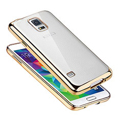 Silikon Schutzhülle Ultra Dünn Tasche Durchsichtig Transparent H01 für Samsung Galaxy S5 Duos Plus Gold