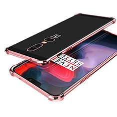 Silikon Schutzhülle Ultra Dünn Tasche Durchsichtig Transparent H02 für OnePlus 6 Rosegold